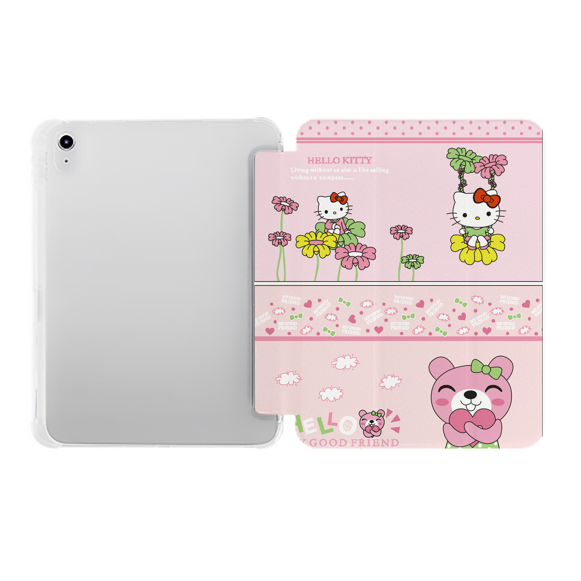 （画像用） Hello Kitty ハローキティ IPad ケース ペン収納付き 三つ折りスタンド PUレザー×シリコン 対応機種9.5/10.5/10.9インチ